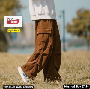 Celana cargo mustrad corduroy pria panjang