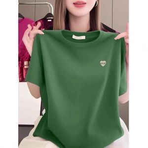 HUAXUNRAN | Áo Thun Nữ Thời Trang Tay Ngắn Cổ Tròn Họa Tiết Trái Tim