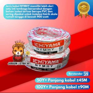 KABEL NYM 2X1.5 50 YARD TEMBAGA MURNI MERK ICHIYAMA SNI 2JALUR COCOK UNTUK ISTALSI TEGANGAN TINGGI KABEL NYA PLN