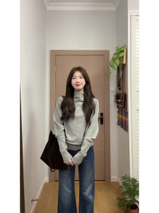 American Style High Waist Bell Bottom Denim Jeans Womens Autumn New Small Size Slimming Washed Wide Leg Pants