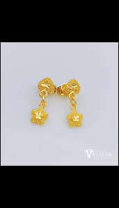 [VJ]Earring "Love Dangle" 999.9 Bangkok Gold Plated Stud Earrings (Subang Love Paku Berjuntai Emas Bangkok)