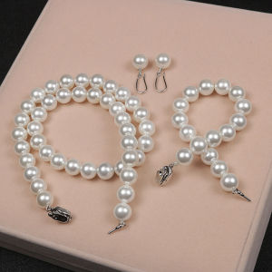 天然淡水珍珠项链手链耳钉3套装 8MM 10mm Shell Pearl Necklace Jewelry Set Baroque Pearl Necklace Bracelet Earring for Women Fine Wedding Gift Pearl Necklace Jewelry Set for Womens
