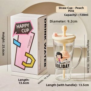 Borosilicate Glass Straw Cup With Handle Attractive Juice Coffee Cup