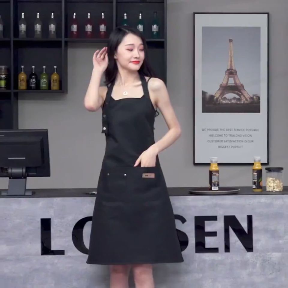 Kitchen Cooking Apron Chef Women Men Apron with Front Pocket 围裙 Adjustable Waterproof Thickened Apron Barista Apron