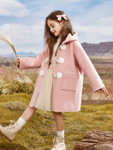 Trendy Girls College Style Woolen Coat 2025 New Mid-Length Hooded Jacket Polyester Cotton Blend Winter Outerwear