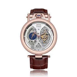 Mens Mechanical Automatic Hollow out Astral Lunar Phase Large Dial Fashionable Trendy Brand Watch round Shape Leather Strap