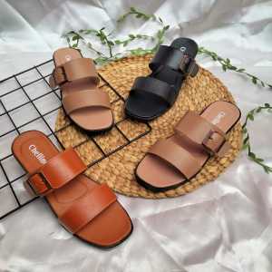 Chelline Sandal Wanita Ban 2 Gesper Simple / Sandal Teplek Terbaru 2023