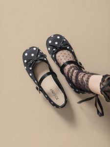 Josiny | Black Polka Dot Mary Jane Flat Shoes
