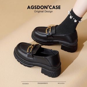 Agsdon Womens Thick Heel Loafers Spring Autumn New Style Casual round Toe Deep Mouth Rubber Sole Fashion Single Shoes
