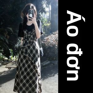 Ge·an·fei | Váy Maxi Hai Dây Kẻ Ca Rô Retro Pháp Thanh Lịch Mùa Hè