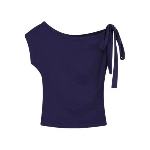 YUEZHONGWEI | American Style Spicy Girl One Shoulder Knot Short Sleeve T-Shirt Women Summer Slim Fit Exposed Shoulder Waist Inward Short Top