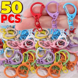 50pcs Colorful D-Snap Keychain Lobster Clasp Hook Connectors for DIY Keychain Connector Car Key Ring Jewelry Making Accessories