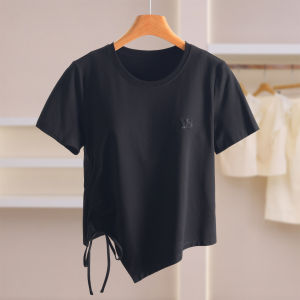 Irregular Hem Tie Decor Slim Fit T-Shirt