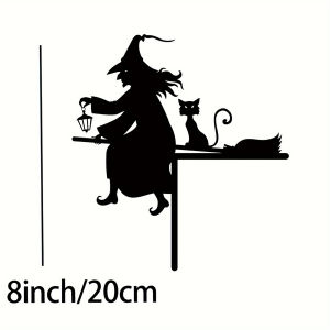 CIFbuy | CIFBUY Metal Wall Art Witch Cat Silhouette Decor Modern Gothic Room Mural Durable Flat Iron Craft For Indoor Home Door Display