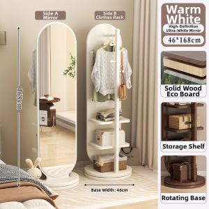 Rotatable Moving Full Length Mirror With Integrated Clothes Hanger