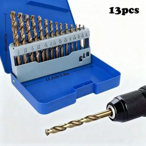 13Pcs Cobalt Drill Bits Set 1/16-1/4 inch M35  Twist Jobber Length for Hardened Metal Stainless Steel Cast Iron and Wood