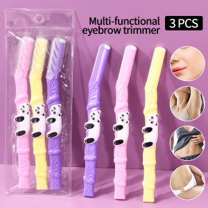 3PCS Panda Bamboo Handle Eyebrow Razor Set Special for Clumsy Hands Beginner-friendly Eyebrow Shaping Kit with PVC Storage Bag