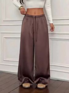 Quần Âu Nữ Ống Rộng Cạp Cao Ôm Dáng Chất Liệu Satin Mềm Mại Kiểu Dáng Thanh Lịch Thích Hợp Đi Làm