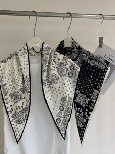 Khăn Lụa Satin Giả Hoa Hạt Dẻ Mỏng Mùa Xuân Thu Cho Nữ Khăn Quàng Cổ Họa Tiết Chéo Lụa Mềm Mại Đa Năng