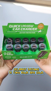 Car Charger Mobil Motor 3A 35 30 Watt Isi 10Pcs 2 Port Output USB Tipe C Power Delivery Fast Charging Quick Charge Robot CC6