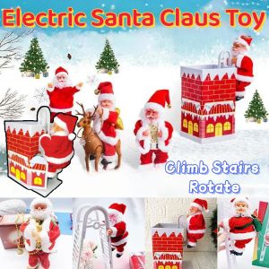Electric Climbing Ladder Santa Claus   Electric Santa Claus Toy  Rotating Doll for Christmas Decoration   Musical Festive Display