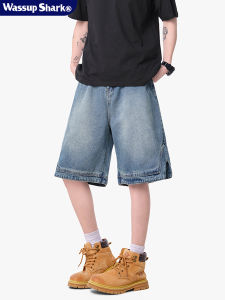 Quần Short Denim Nam Mùa Hè WASSUP SHARK Ống Thẳng Quần Short Nam 5 Điểm Phong Cách Công Sở Thiết Kế Thời Trang Quần Áo Công Sở
