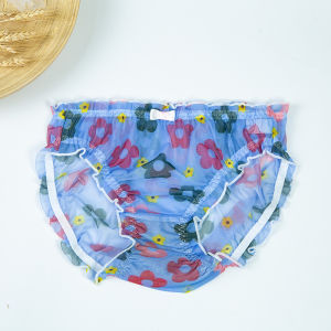 Sweet Mid-Waist Lace Triangle Underwear for Women Large Size 200kg Cute Plump Mesh Transparent Panties Breathable Japanese Style