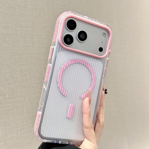 szhaiyu | For iPhone 18 Pro Max 18 17 16 15 14 Pro Magnetic Vertical Stripe Case For Magsafe Color Collision Transparent Shockproof Cover