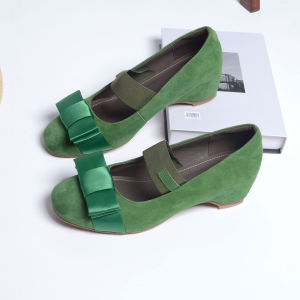 Square Toe Bow Detail Mid-heel Coarse Heel Flats