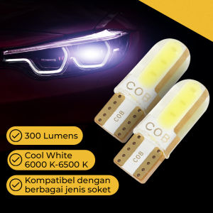 Lampu Depan Headlight Mobil LED T10 2 COB W5W Cool White 12V 2 Pcs