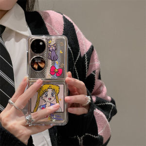 HarmonyOS Pocket2 Foldable Phone Case with Lanyard Full Cover Small Sakura Girl Cute Cartoon Protective Shell for Huawei Samsung ZFlip6/5