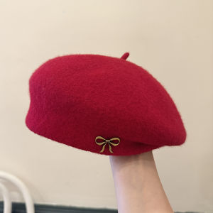 ขนสัตว์คุณภาพสูงพับโลหะผีเสื้อ Knot Beret หมวก ฤดูใบไม้ร่วง ฤดูหนาว สไตล์ใหม่ ผู้หญิง ทันสมัย Small Boy Newsboy หมวกศิลปิน