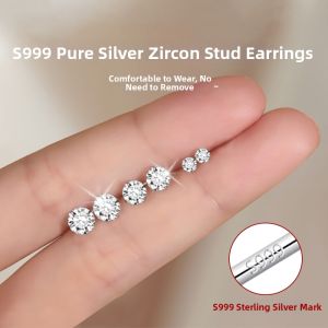 Pianist | Comfortable Sleeping Non-removal S999 Sterling Silver Zirconia Earring Pin