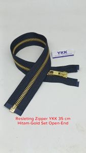 Resleting Zipper Ritsleting YKK 35 cm Atau 14 inch Hitam Gold Emas Type Gigi Besi Model Set Open - End Buka - Lepas Harga Per Biji