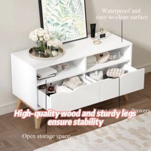 detrend modern style tv cabinet with storage and open shelves wood groove drawer entertainment center for 45 inch tv in living room bedroom-- 7355