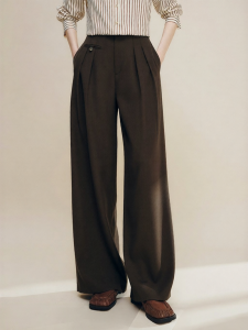 FAMANXUAN | Retro Khaki Flared Trousers for Autumn High Waist Slimming