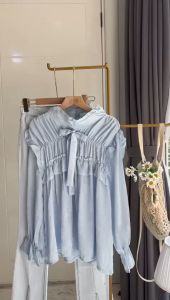 ●ECLAIRE● 043 Blouse Ruffle Kerut Lengan Panjang Longsleeves Korea Kasual Kantor Mode Modis Polos Bershkharia Import Premium