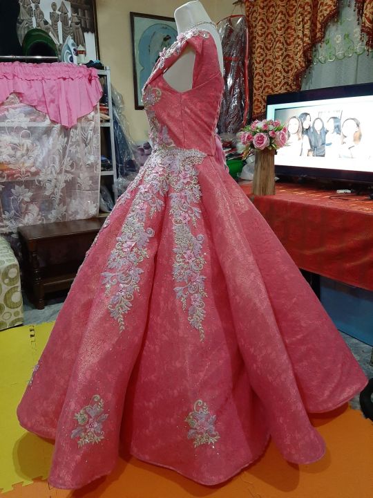 Ladies ball gown in pomelo color lace with flower application Best wear on 18th birthday evening gown and other special events Lazada PH