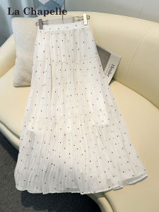 La Chapelle | Anti-Exposure High-Waist A-Line White Polka Dot French Style Half Skirt