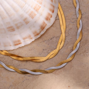 2023 New Gold&Silver Color Braid Herryingbone Chain Choker Necklace For Woman E B belle Official Store Stainless Steel Jewelry