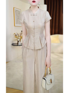 GUBODUO | Slenderizing High-end Pure Color New Chinese Style Thin Short Sleeve Trousers Set