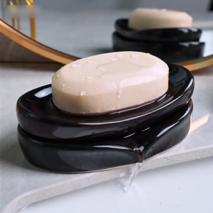 Minimalist Ceramic Soap Tray with Automatic Drainage Design Rustproof Soap Dish Prevents Soggy Soap for Bathroom & Sink Use