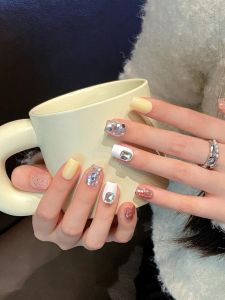 2024 New Luxury Short Nail Diamond Stickers Gemstone Manicure Adhesive White Enhancing Versatile Handmade Wearable Nails