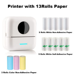 [Mini Portable Printer] Mini Portable Thermal Printer | 13 Rolls | Print Pictures Photos Labels Text To-Do Lists | 57*25mm