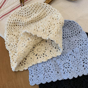 Handmade Crochet Hollow Head Japan Knit Cap Spring Summer Retro Casual Turban Fashion Melon Mesh Hat Pullover Hat Breathable