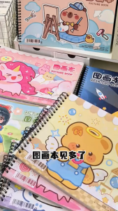 A4 Drawing Book with Stickers 4PCS 50Pages Thickened Coil Drawing Books Painting Supplies for Children