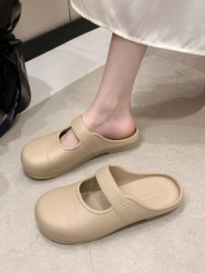 รองเท้าแตะสวมแบบสวมครึ่งนิ้วสำหรับผู้หญิงในช่วงฤดูร้อน รองเท้าแตะชายหาดแบบสวมสบาย พื้นนุ่ม สไตล์ฝรั่งเศส รองเท้าแตะแบบสวมสบายสำหรับกลางแจ้ง