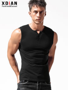 Áo Ba Lỗ Vai Rộng Áo Phông Không Tay Cổ Henly Cho Nam Áo Không Tay Thể Thao Ôm Dáng Ôm Sát Mặc Trong Cotton Áo Henri Mùa Hè