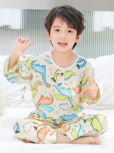 Summer Thin Childrens Sleepwear Baby Cotton Silk Long Sleeve Boys Air Conditioning Clothes Girls Cartoon Home Clothes