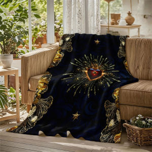 BILIBILI | Baroque Heart Gold Navy Flannel Blanket Perfect for Sofa Office Bed Travel Sleep Read Relax Camping Four Season Use